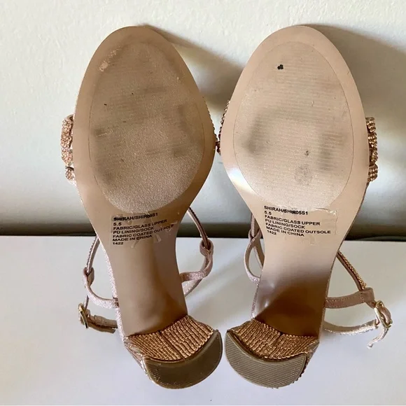 Steve Madden David’s Bridal Shirah Crystal Block Heels Size 5.5 Pink Rose Gold - Picture 9 of 10